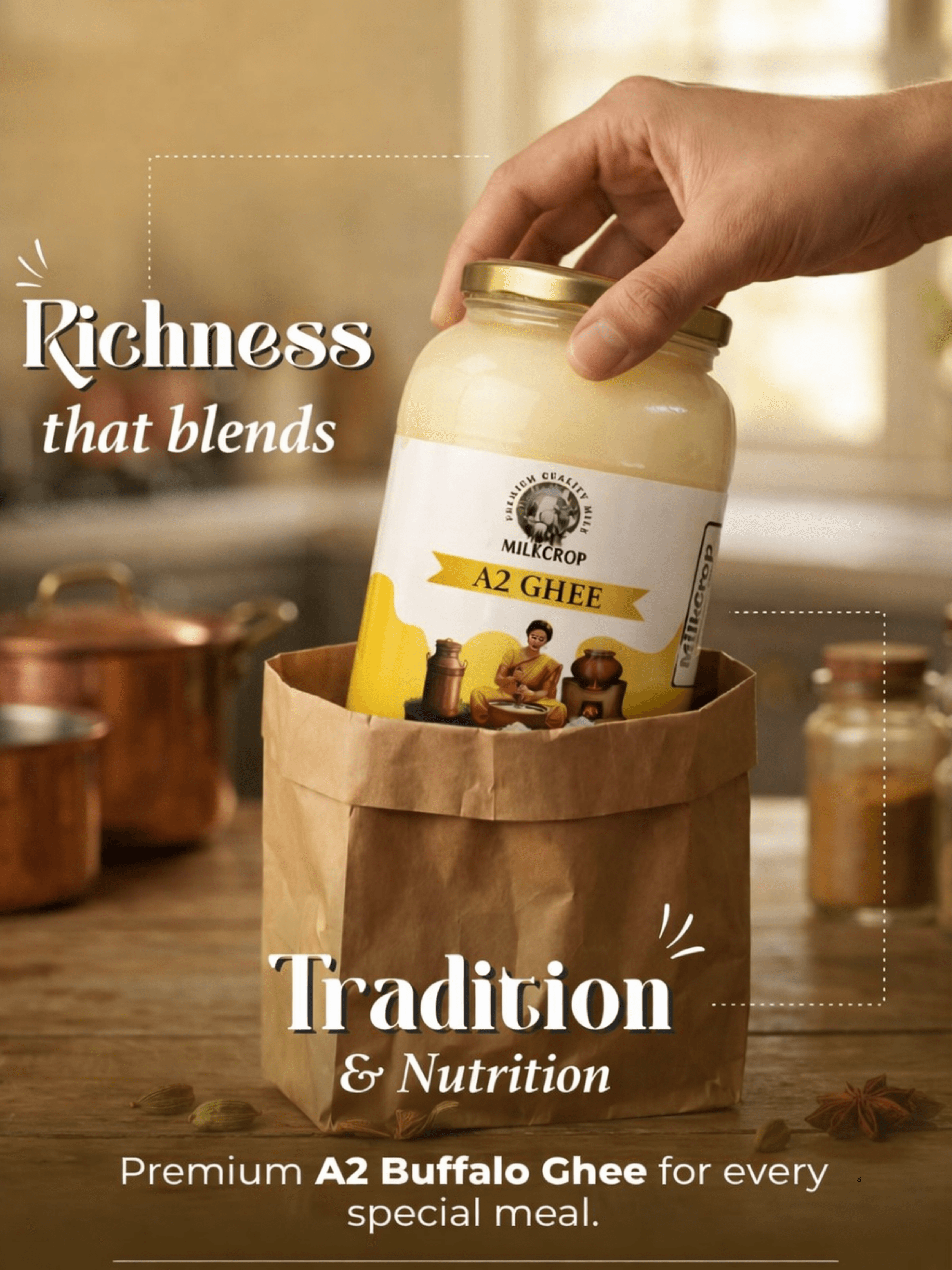 A2 Buffalo Ghee jar in kraft bag — Richness that blends Tradition & Nutrition