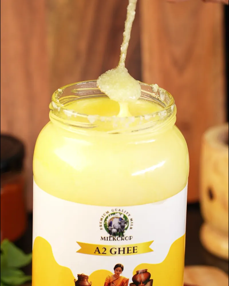 A2 Cow Bilona Ghee in a Milkcrop glass jar